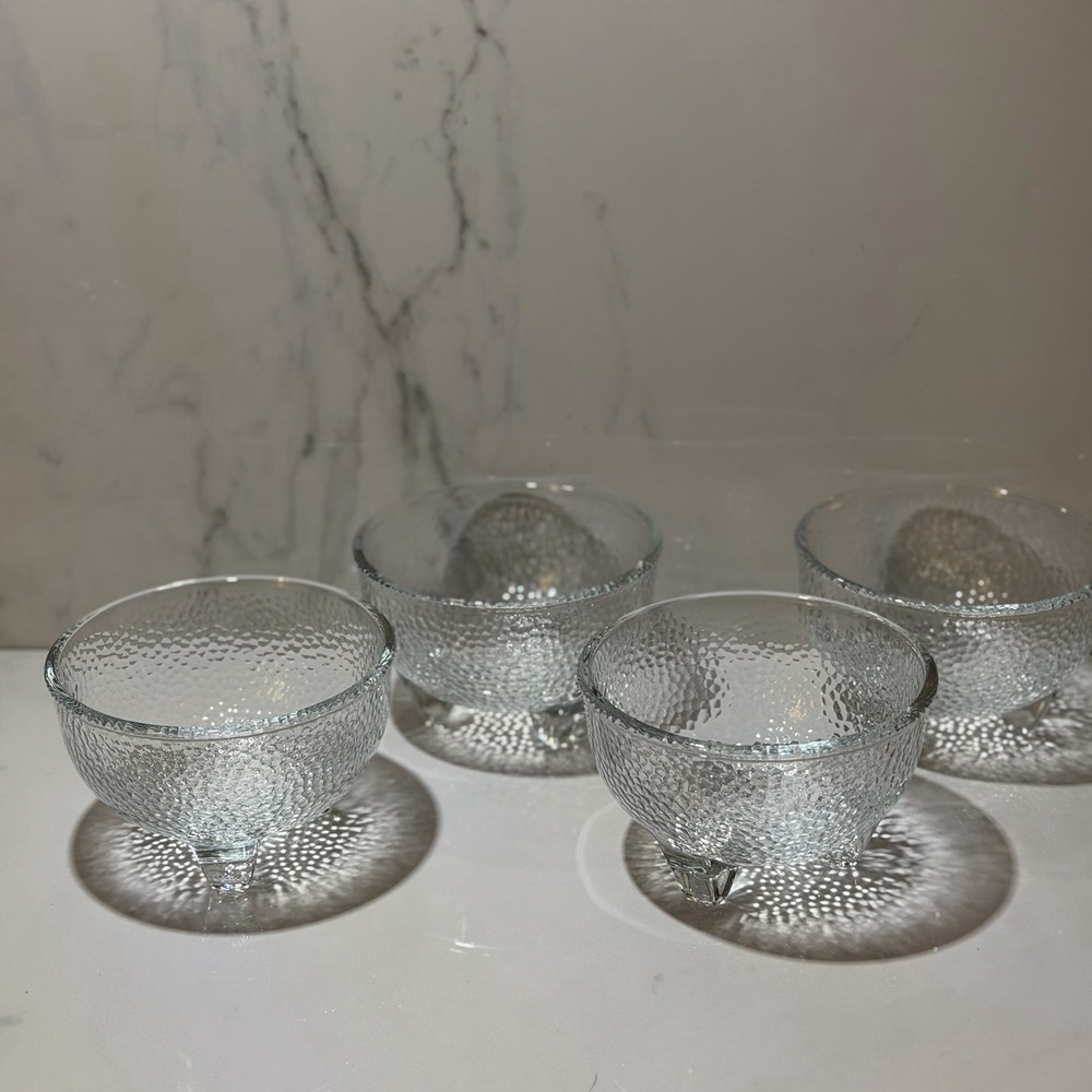 4 Vintage Crisa Libbey Clear Glass Pebble Textured Footed Candy/ Salsa Dish